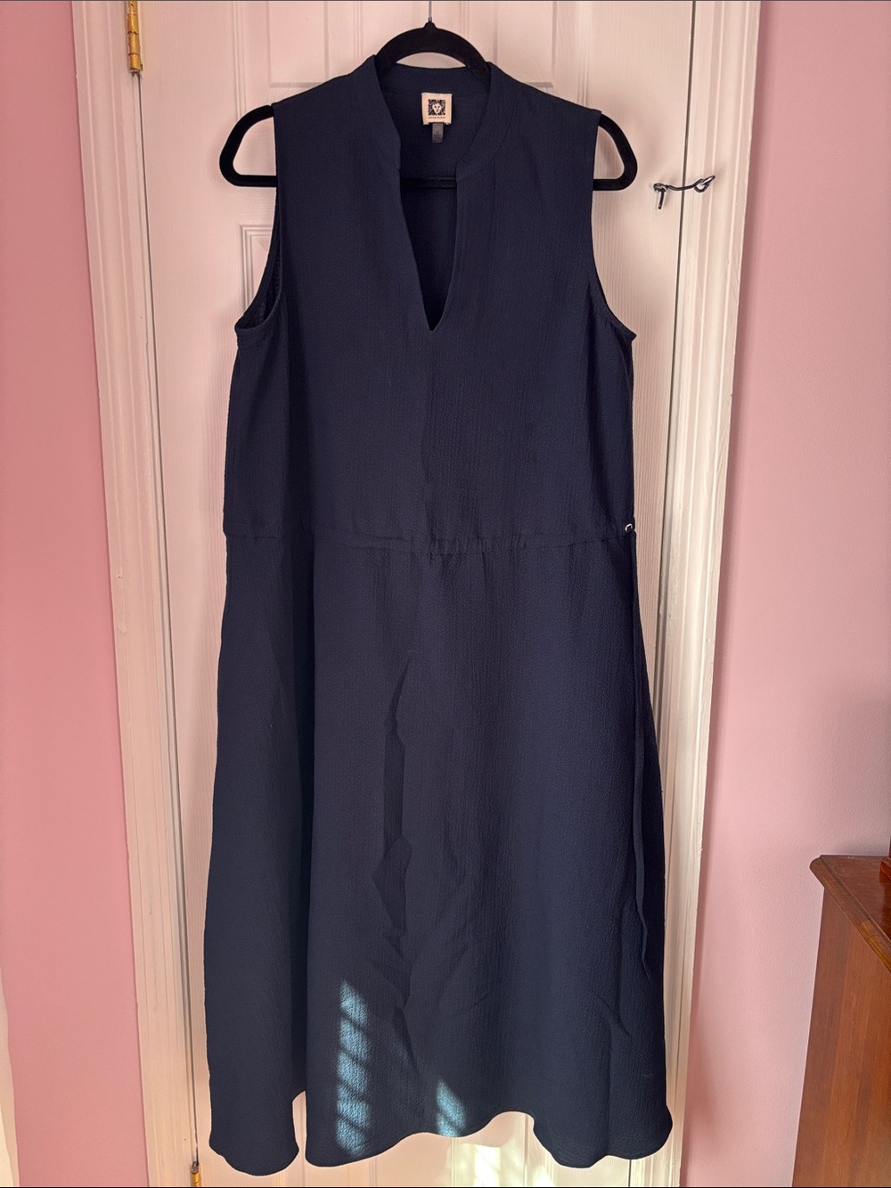 Anne Klein Navy Sleeveless V-Neck Midi Dress with pockets
